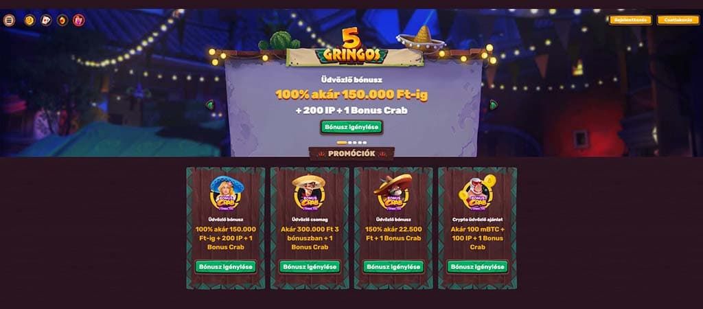 Online Kaszinó, 5Gringos Casino, promóciók
